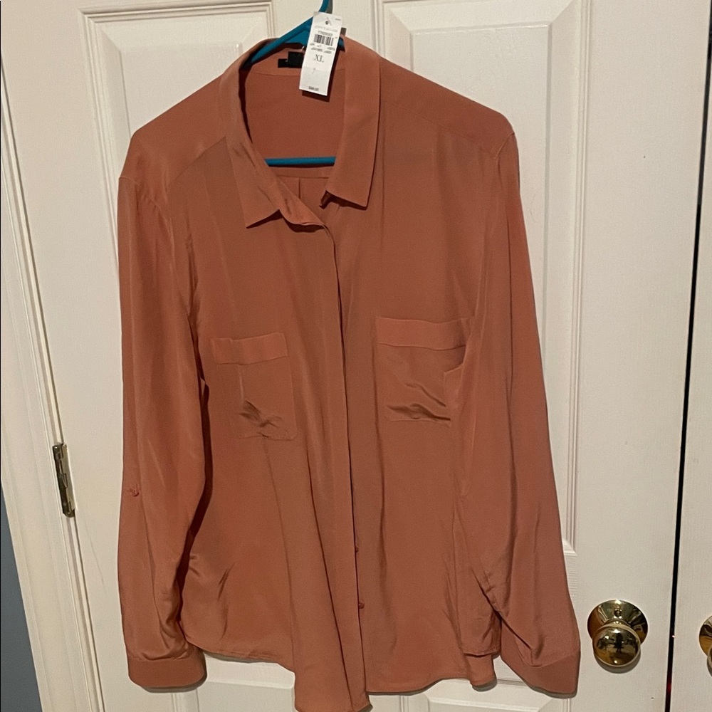 Ann Taylor Rust Long Sleeve Button-Front Blouse